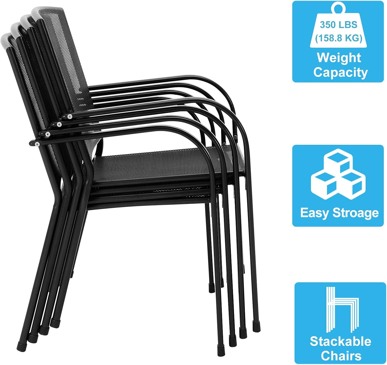 AECOJOY 5 Piece Outdoor Table and Chair, Patio Outdoor Dining Set with 1.73' Umbrella Hole, Patio Table and Chair Set of 4 for Garden,Bistro,Deck