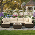 Tangkula 7 Pieces Wicker Patio Furniture Set, All-Weather Outdoor Rattan Sectional Sofa Set with Cushions & Tempered Glass Coffee Table, Outside Sofa Set for Garden, Lawn, Deck, Backyard