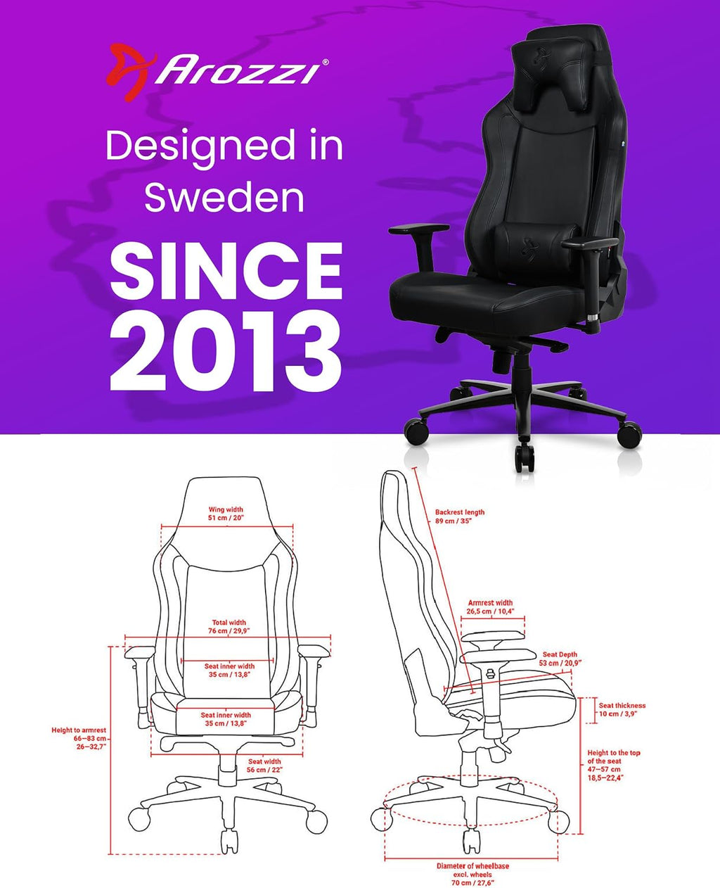 Arozzi Vernazza XL Soft PU Ergonomic Computer Gaming/Office Chair with High Backrest, Recliner, Swivel, Tilt, Rocker, Adjustable Height and Adjustable Lumbar and Neck Support - Pure Black