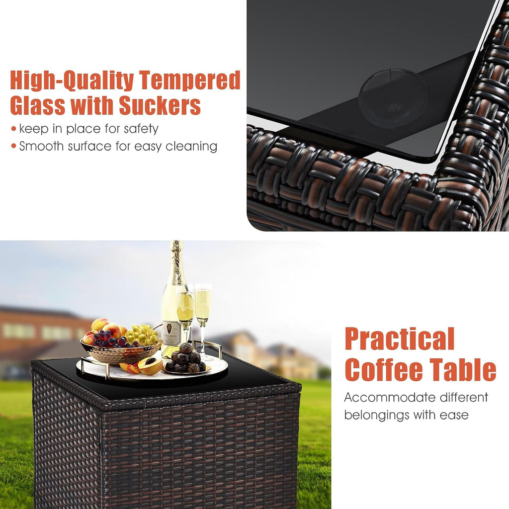 KOTEK 3 Piece Patio Furniture Set, Outdoor Conversation Set with Washable Cushions & Tempered Glass Tabletop, PE Rattan Wicker Bistro Set for Porch, Garden, Balcony (Orange)