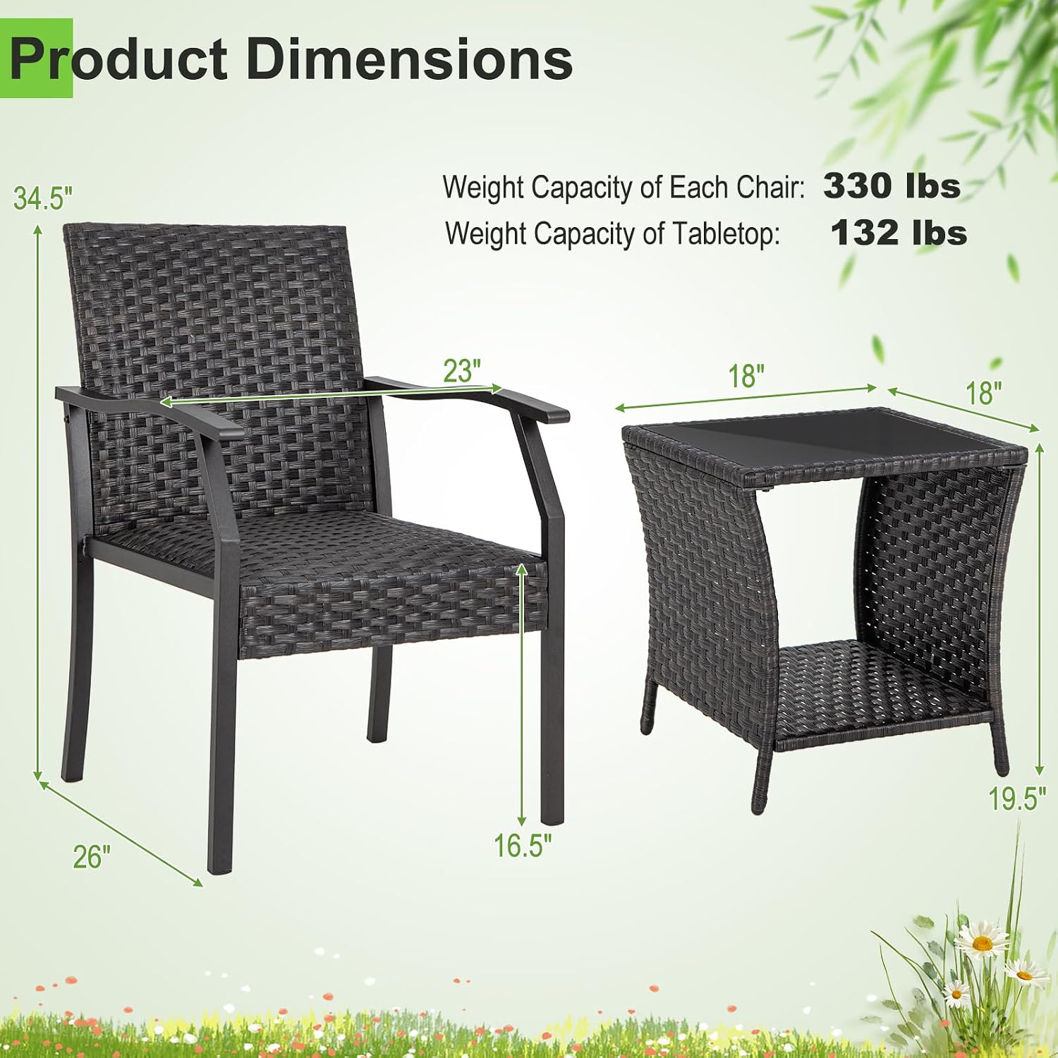 Tangkula 3 Pieces Patio Wicker Chair Set, Waterproof All Weather Resistant Heavy Duty Outdoor Conversation Set with Quick Dry Foam Seating, for Poolside, Backyard, Garden (Mix Brown)