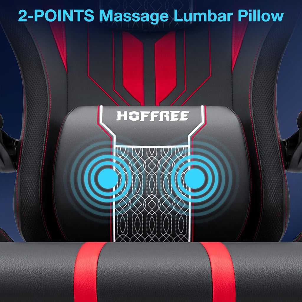 HOFFREE LED Gaming Chair with Bluetooth Speakers Massage Gaming Chair with RGB Lights Big and Tall Game Chairs for 400lbs Heavy People High Back Computer Desk Chair with Footrest Red and Black