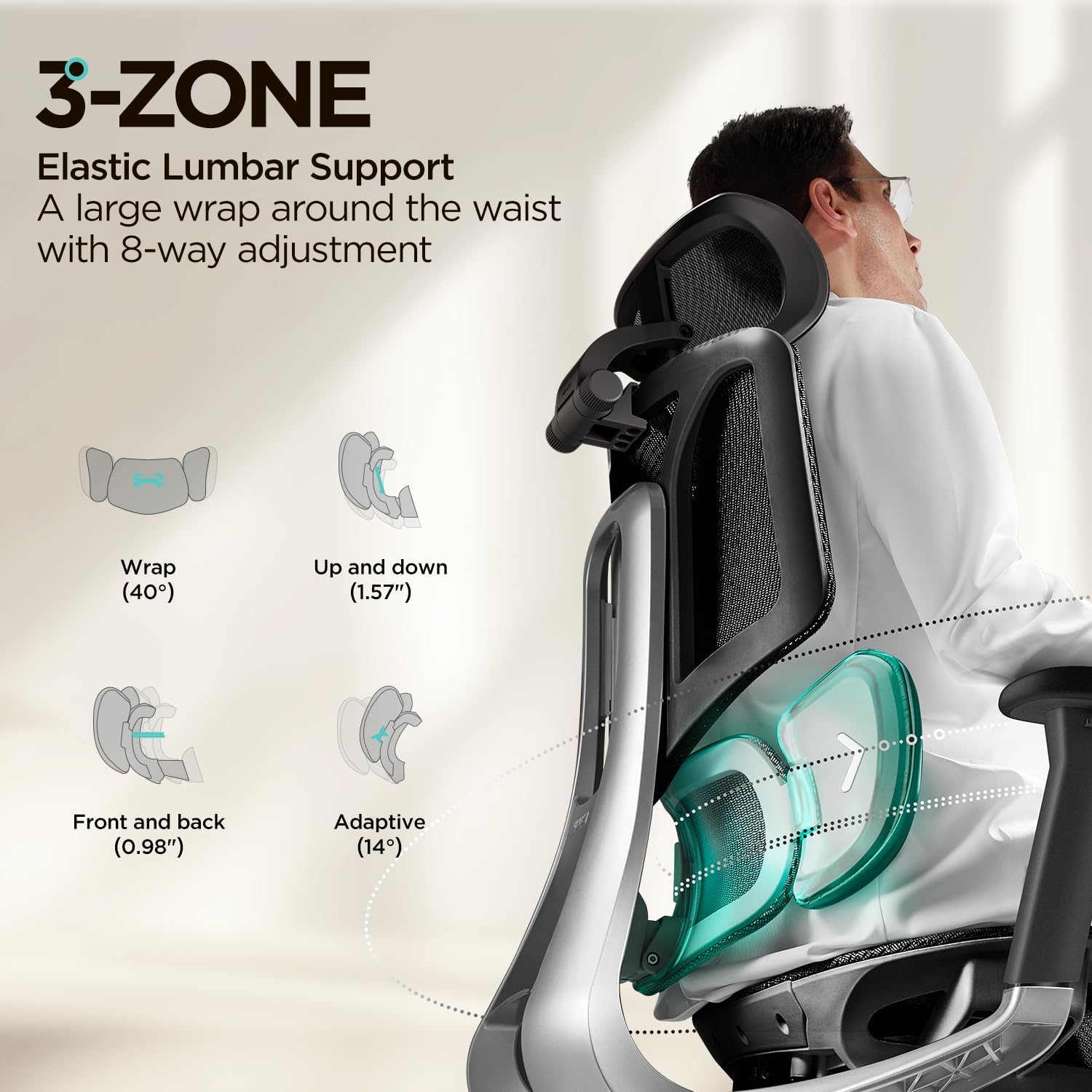 Hbada E3 Air Ergonomic Office Chair, Big and Tall Office Chair - with 3-Zone Dynamic Lumbar Support, 3D Adjustable Headrest, 3D Adjustable Armrests, Swivel Computer Chair, Black(No Footrest)