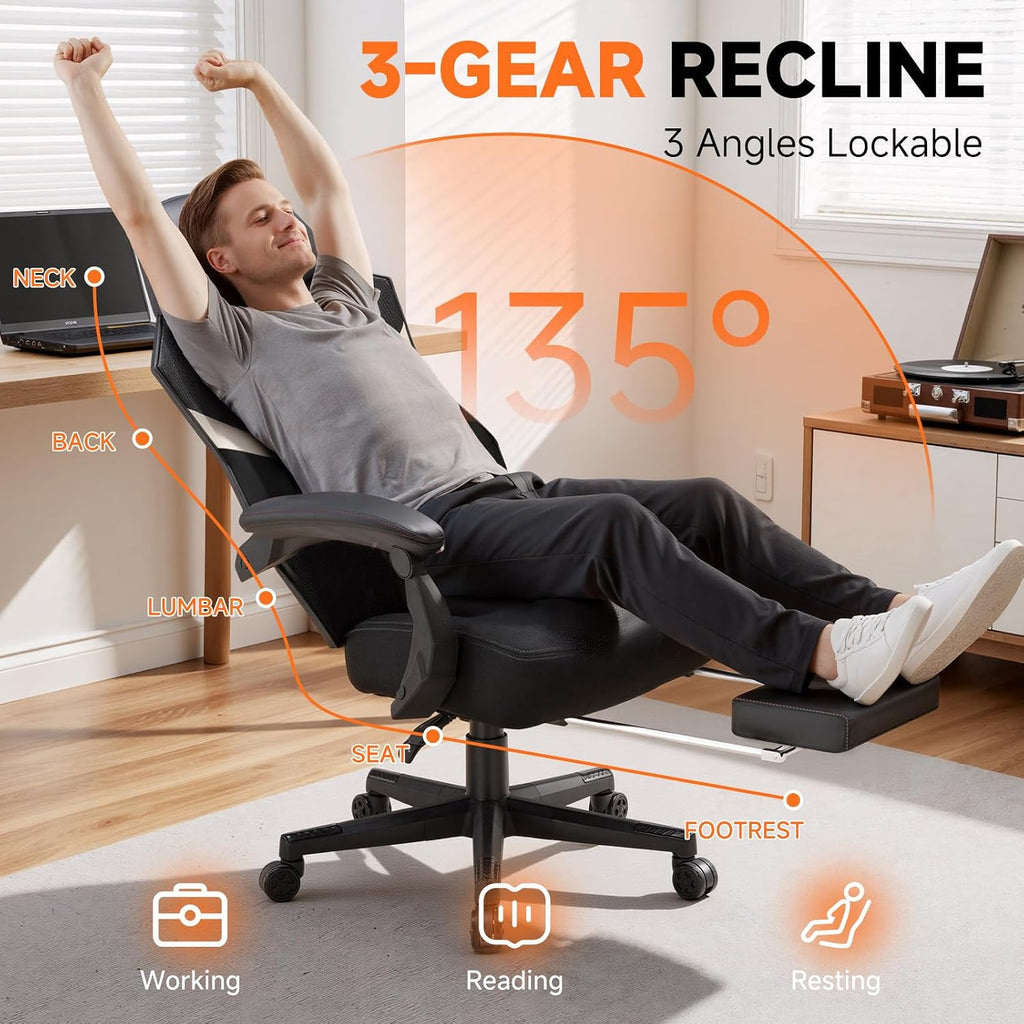 GTPLAYER Computer Chair with Adjustable Footrest, Ergonomic Gaming Chair with Headrest and Lumbar Support, Breathable Mesh Office Chair for Adults, High Back Reclining Desk Chair for Gaming and Office