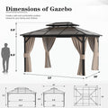 YOLENY 10'x13' Hardtop Gazebo, Outdoor Polycarbonate Double Roof Canopy, Aluminum Frame Permanent Pavilion with Curtains and Netting, Sunshade for Garden, Patio, Lawns
