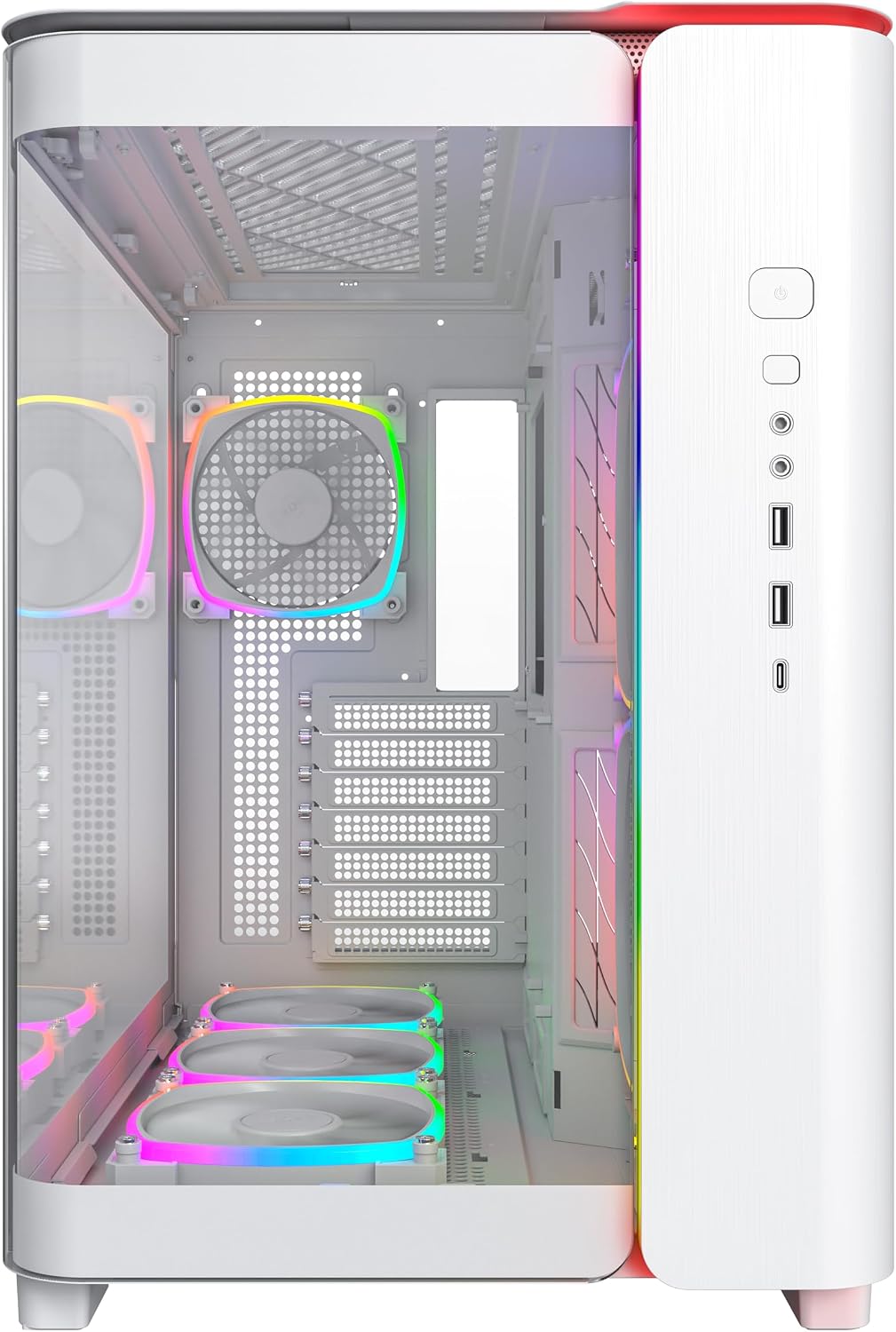 MONTECH King 95 PRO Dual-Chamber ATX Mid-Tower PC Gaming Case, High-Airflow, Toolless Panels, Sturdy Curved Tempered Glass Front, 6 ARGB PWM Fan Pre-Installed with Fan Hub, White