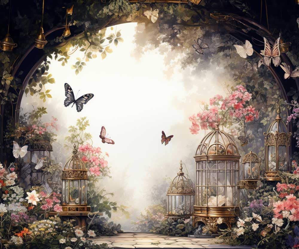 Kate 10×8ft Spring Garden Butterfly Photo Backdrop Flower Decoration Interior Photography Background for Photo Studio Photographer Props