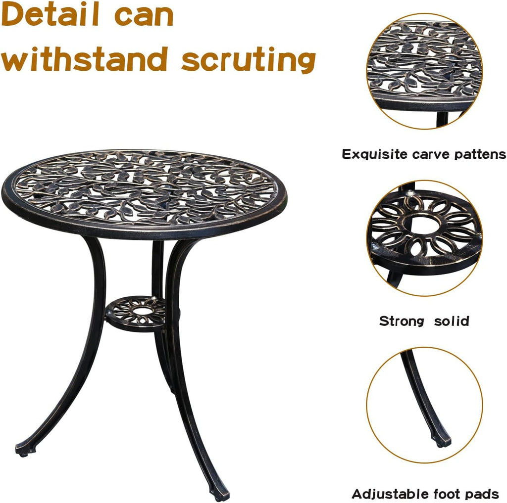 YKSY&YKSY Patio Bistro Set.Rust-Resistant Cast Aluminum Bistro Table Set with Umbrella Hole for Backyard (Leaf DESIGNCOPPER)