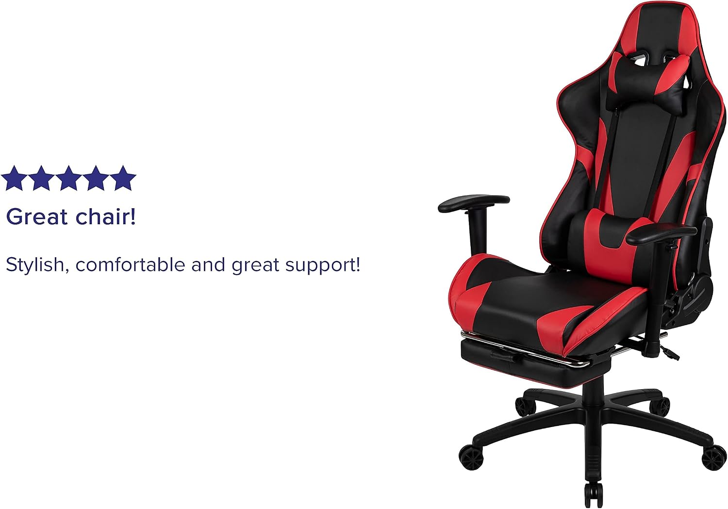 Flash Furniture X30 Gaming Chair Racing Office Ergonomic Computer Chair with Fully Reclining Back and Slide-Out Footrest in Red LeatherSoft