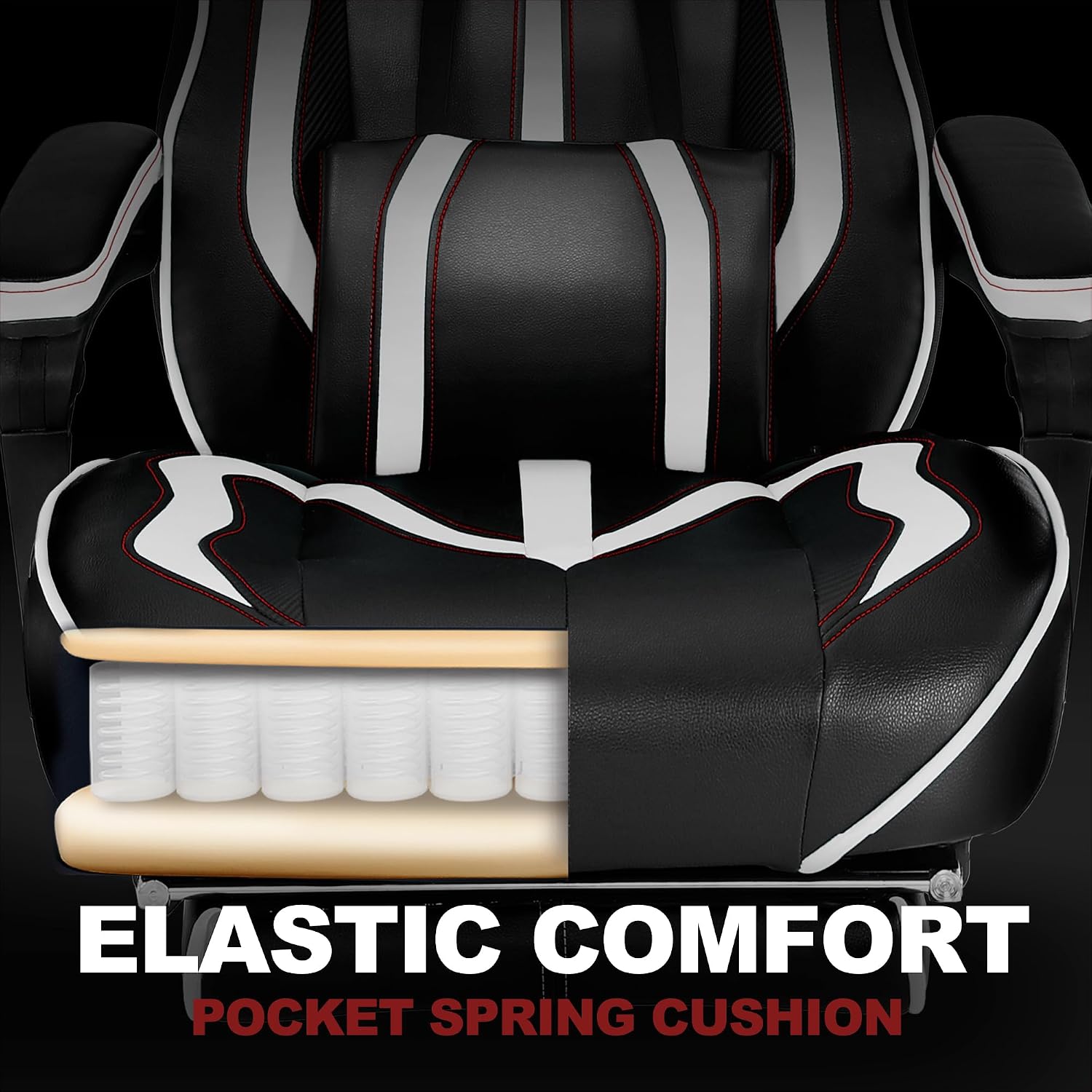 Vonesse Gaming Chair with Footrest,Reclining Computer Gaming Chair for Adults,Big and Tall Gamer Chair with Massage,Ergonomic High Back (White/Black)
