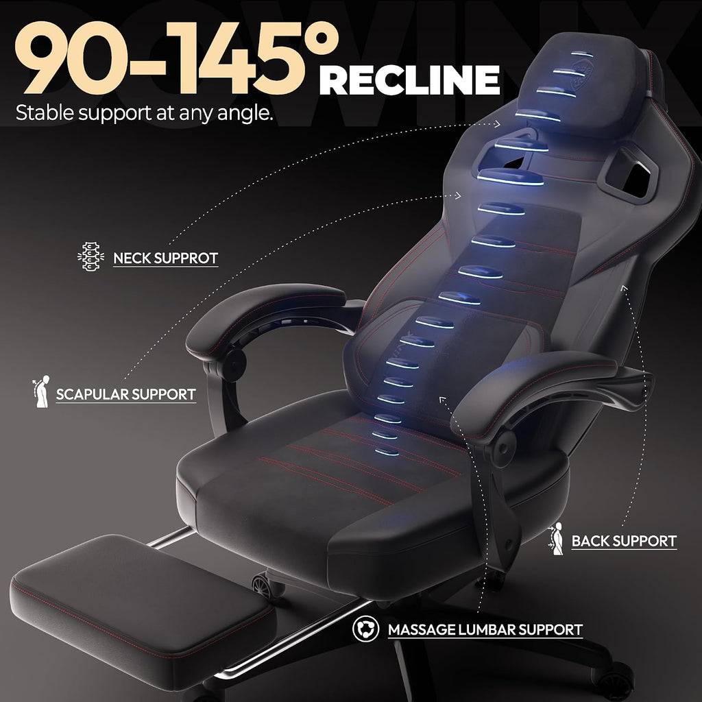 Dowinx PU Leather Gaming Chair with Footrest, Big and Tall Ergonomic Computer Chair with Lumbar Support, Wide Back Gamer Chair for Heavy People, Black