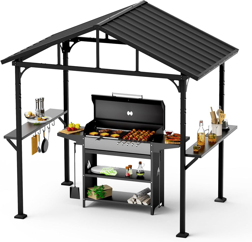 8' x 5' BBQ Gazebo Hardtop Grill Gazebo for Outdoor Grill, Heavy-Duty Aluminum Frame and Galvanized Steel Roof, Great for Patio and Backyard