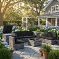 Tangkula 8 Pieces Wicker Patio Furniture Set with Storage Deck Box, PE Rattan Outdoor Sectional Sofa Conversation Set with Coffee Table & Cushions, Outside Furniture for Garden Yard Poolside (Black)