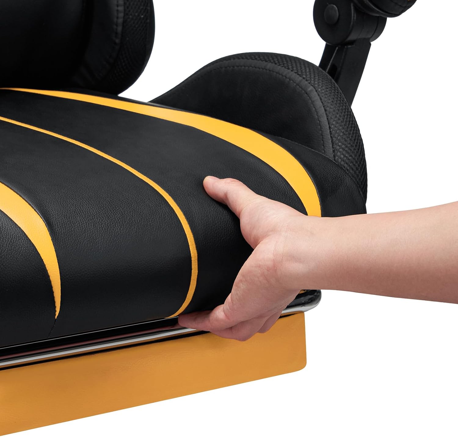 HOFFREE RGB Gaming Chair with Speakers Massage Computer Gaming Chair with LED Lights and Footrest High Back Video Game Chair for Adults Yellow and Black