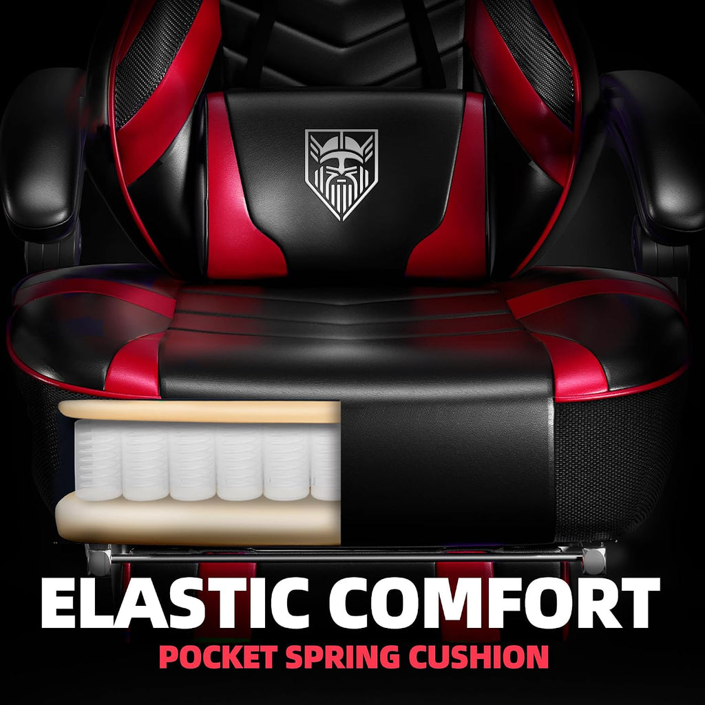 Vonesse Gaming Chair, Big and Tall Gaming Chair with Footrest and Massage, Gaming Chairs for Adults with Lumbar Support, Ergonomic High Back Computer Chair with Pocket Spring Cushion (Red/Black)