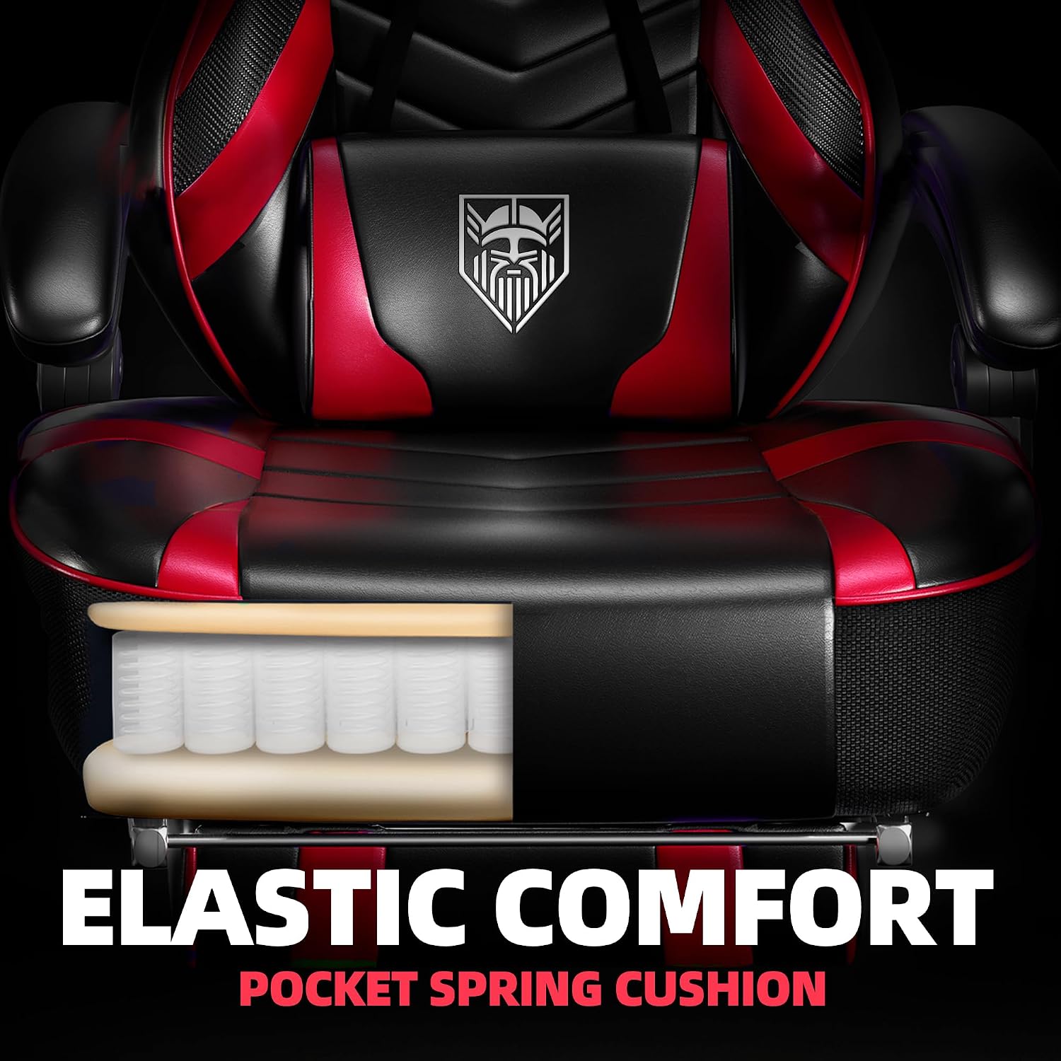 Vonesse Gaming Chair, Big and Tall Gaming Chair with Footrest and Massage, Gaming Chairs for Adults with Lumbar Support, Ergonomic High Back Computer Chair with Pocket Spring Cushion (Red/Black)