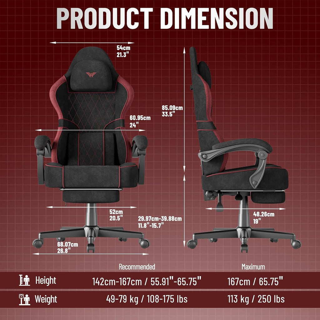 Soontrans Velvet Fabric Gaming Chair, High Back Comfortable Video Game Chair with Footrest and Massage Lumbar Cushion, Racing Office Computer Desk Chair,Ergonomic Gamer Chair for Adult