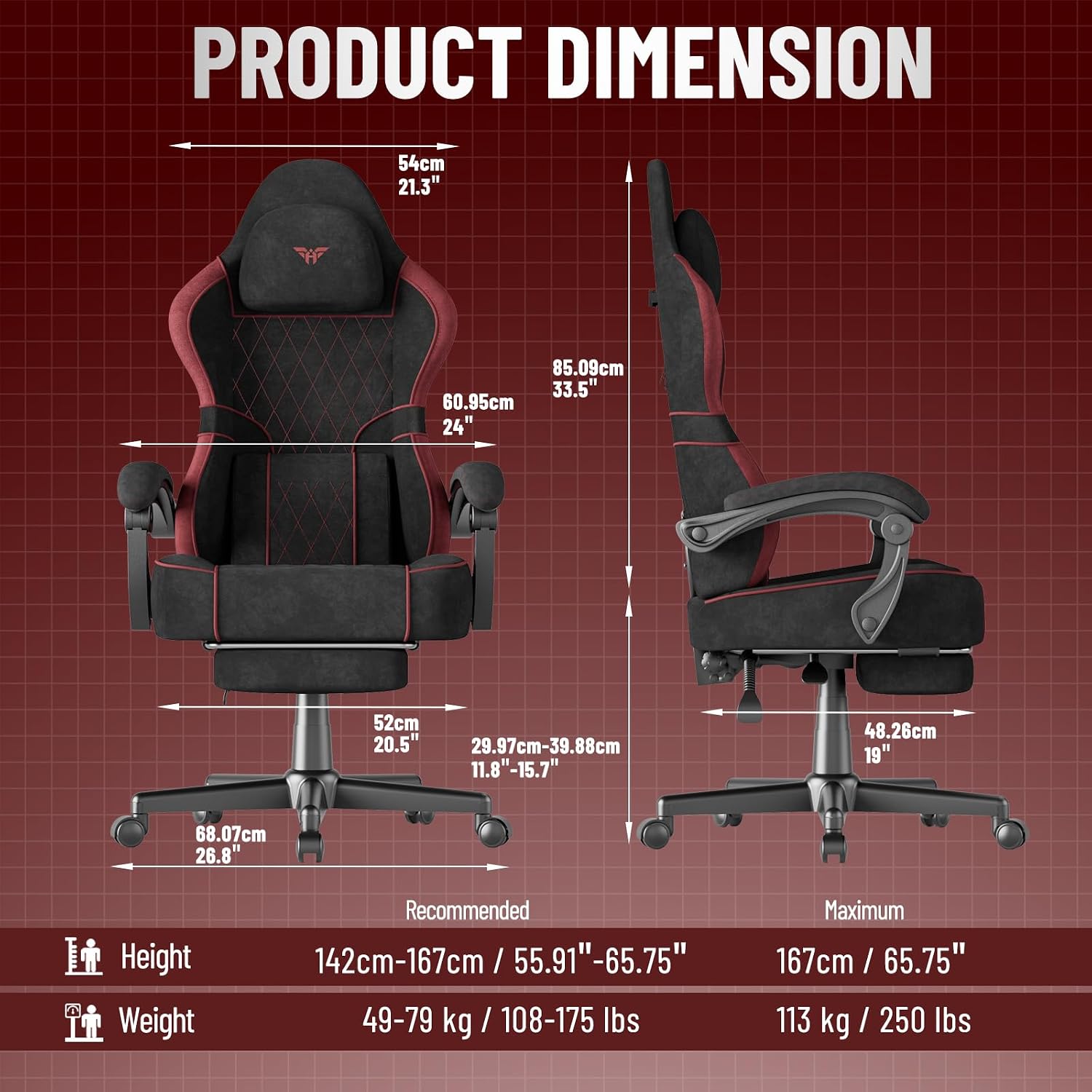 Soontrans Velvet Fabric Gaming Chair, High Back Comfortable Video Game Chair with Footrest and Massage Lumbar Cushion, Racing Office Computer Desk Chair,Ergonomic Gamer Chair for Adult