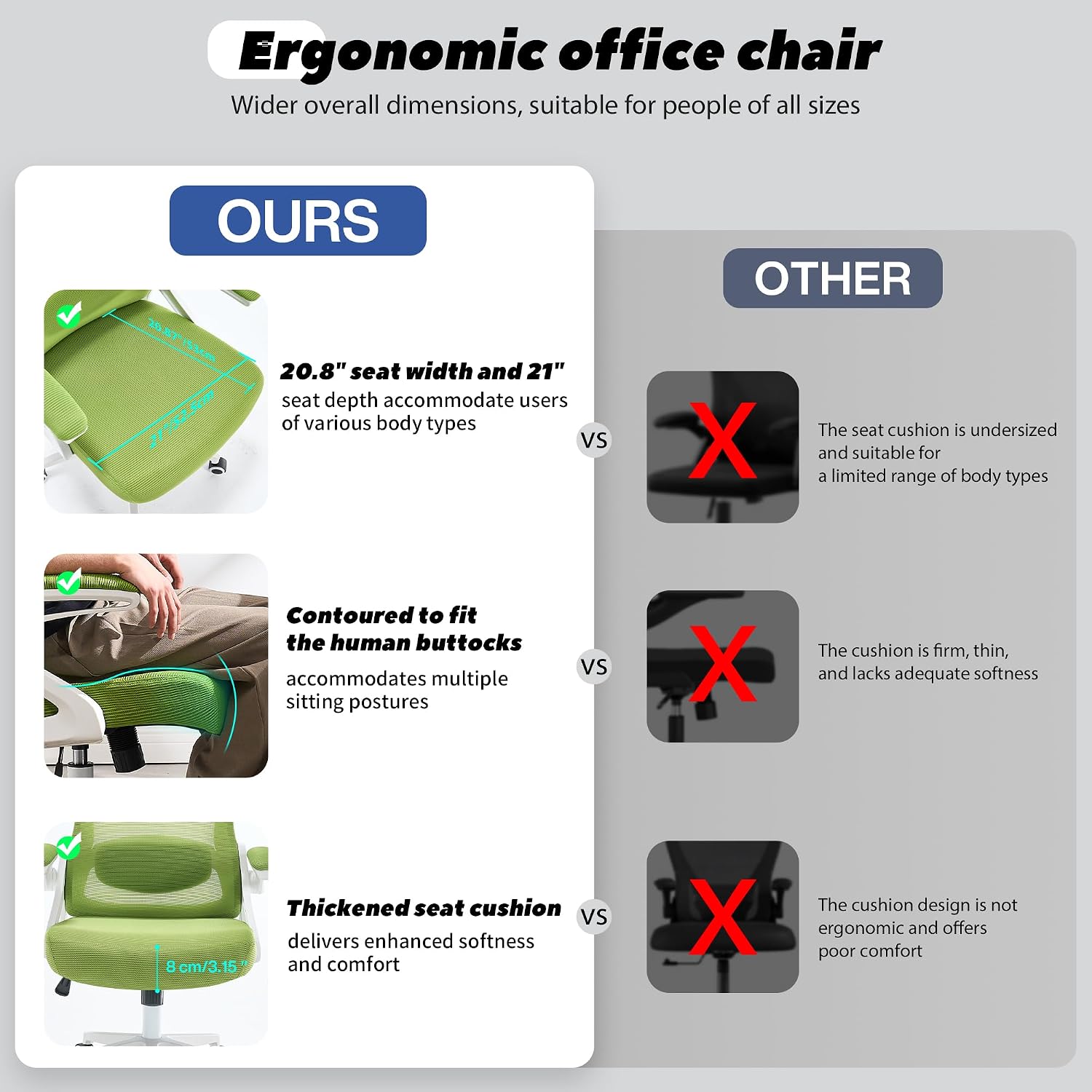 Fizzin Ergonomic Office Chair, 400 LBS Desk Chair with Adjustable Lumbar Support, High Back Breathable Mesh Computer Chair Rolling Work Swivel Task Chairs, Comfy Home Office Desk Chair (Green)