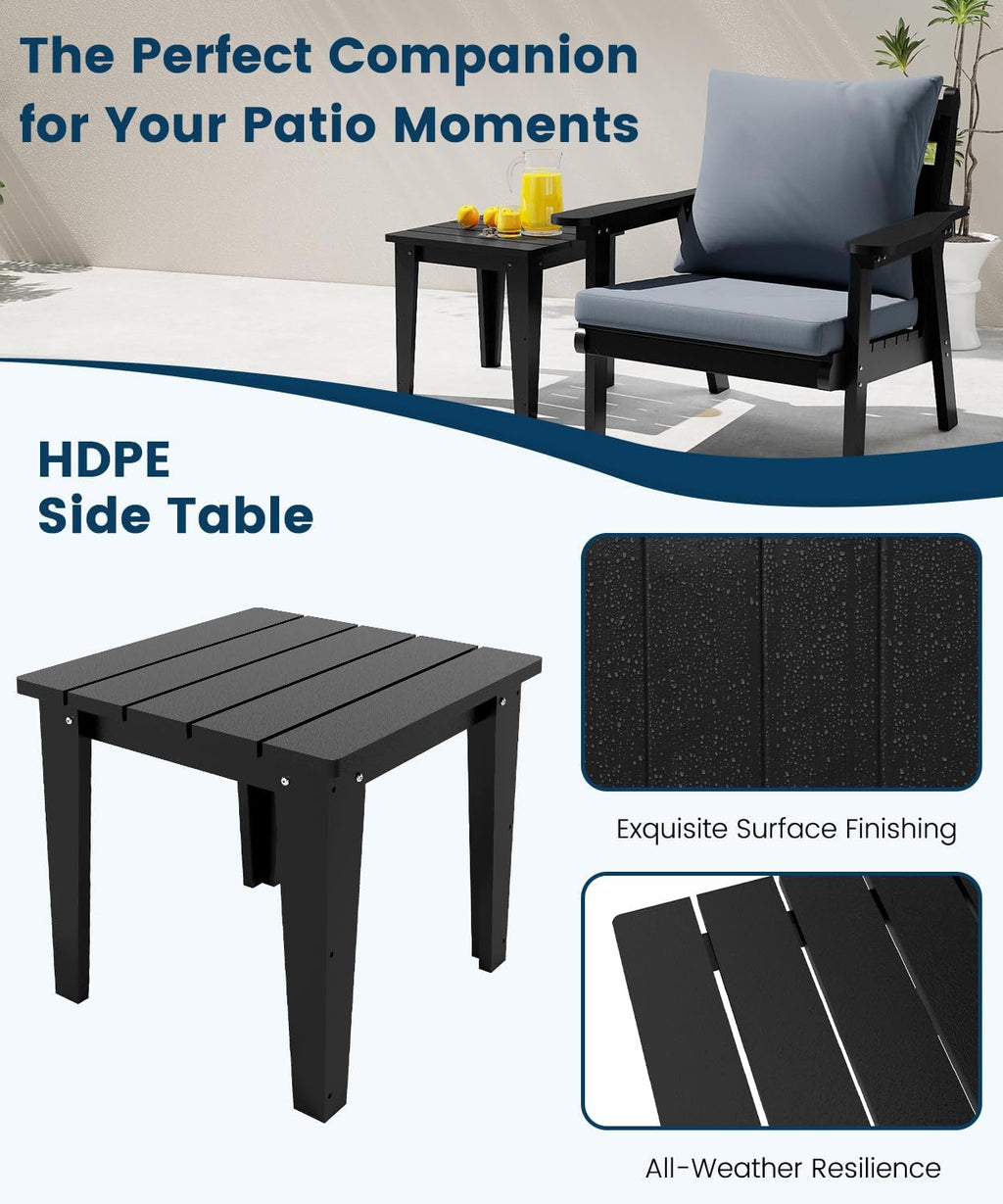 FOOWIN 7-Piece Patio Furniture Set, HDPE All-Weather Outdoor Conversation Set with Thick Cushions, Sectional Patio Sofa Furniture for Deck, Porch, Lawn, Garden, Black Frame & Grey Cushion