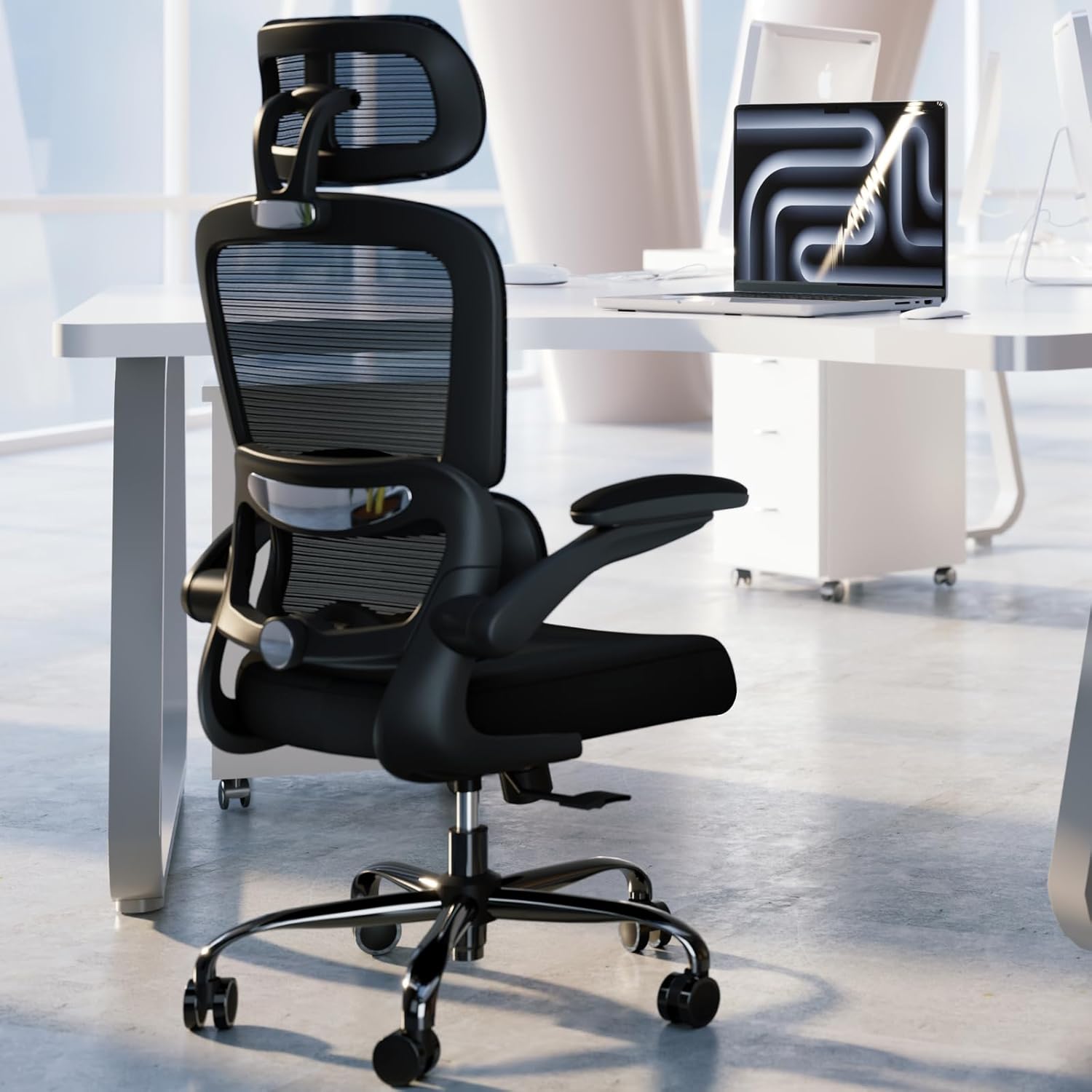 TRALT Office Chair Ergonomic Desk Chair, 330 LBS Home Mesh Office Desk Chairs with Wheels, Comfortable Gaming Chairs Black, Pack of 3