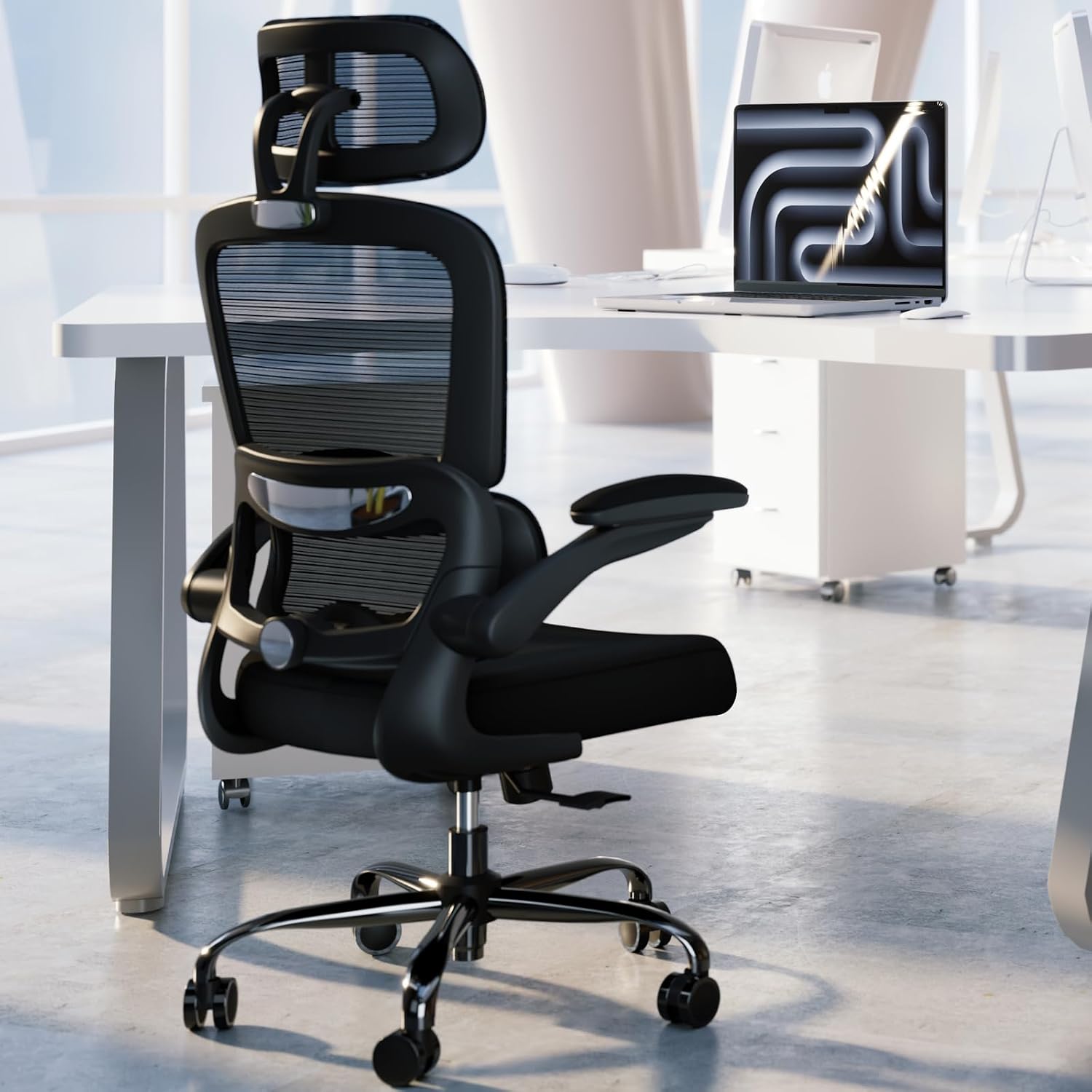 TRALT Office Chair Ergonomic Desk Chair, 330 LBS Home Mesh Office Desk Chairs with Wheels, Comfortable Gaming Chairs Black, Pack of 7