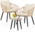 FHFO 3 Piece Outdoor Patio Bistro Set, Wicker Table and Chairs Set of 2, All-Weather Rattan Balcony Furniture Set for Patio Front Porch Apartment, Natural/Beige