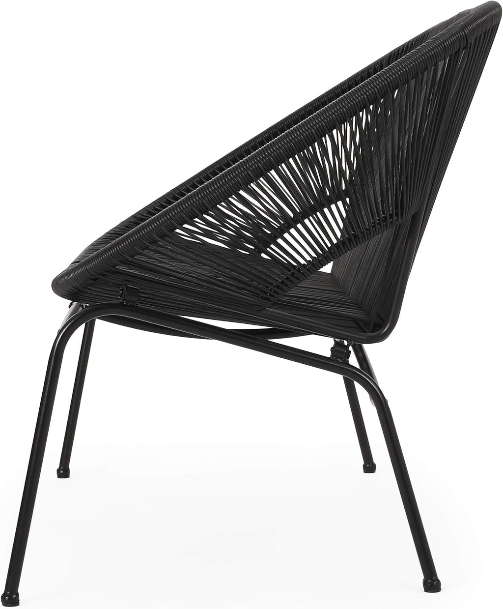 Christopher Knight Home Dessa 3 Piece Patio Furniture Set, Patio Wicker Accent Chair Set of 2 and Loveseat, Metal Frame 4 Seater Outdoor Papasan Lounge Chair Set, PE Rattan Outdoor Bistro Set, Black
