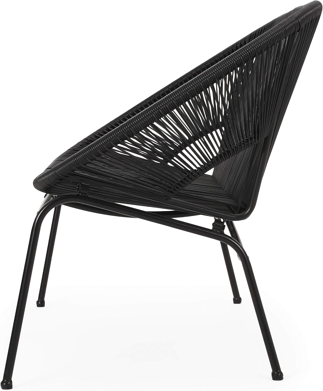 Christopher Knight Home Dessa 3 Piece Patio Furniture Set, Patio Wicker Accent Chair Set of 2 and Loveseat, Metal Frame 4 Seater Outdoor Papasan Lounge Chair Set, PE Rattan Outdoor Bistro Set, Black
