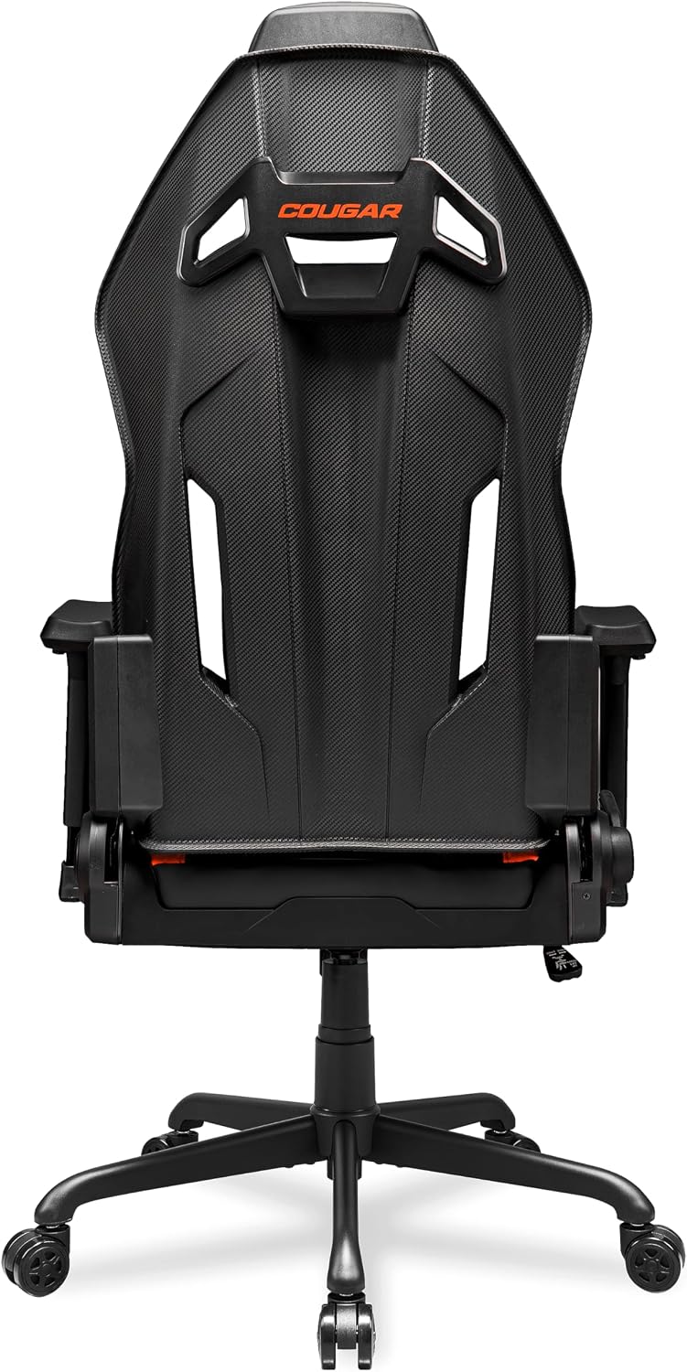 Cougar Hotrod Ergonomic and Comfortable Gaming Chair with Head and Lumbar Support, Steel Frame and Base, Reclining Backrest, Tilt Mechanism, Premium Hyper-Dura Leatherette, 3D Armrest, BK/Orange
