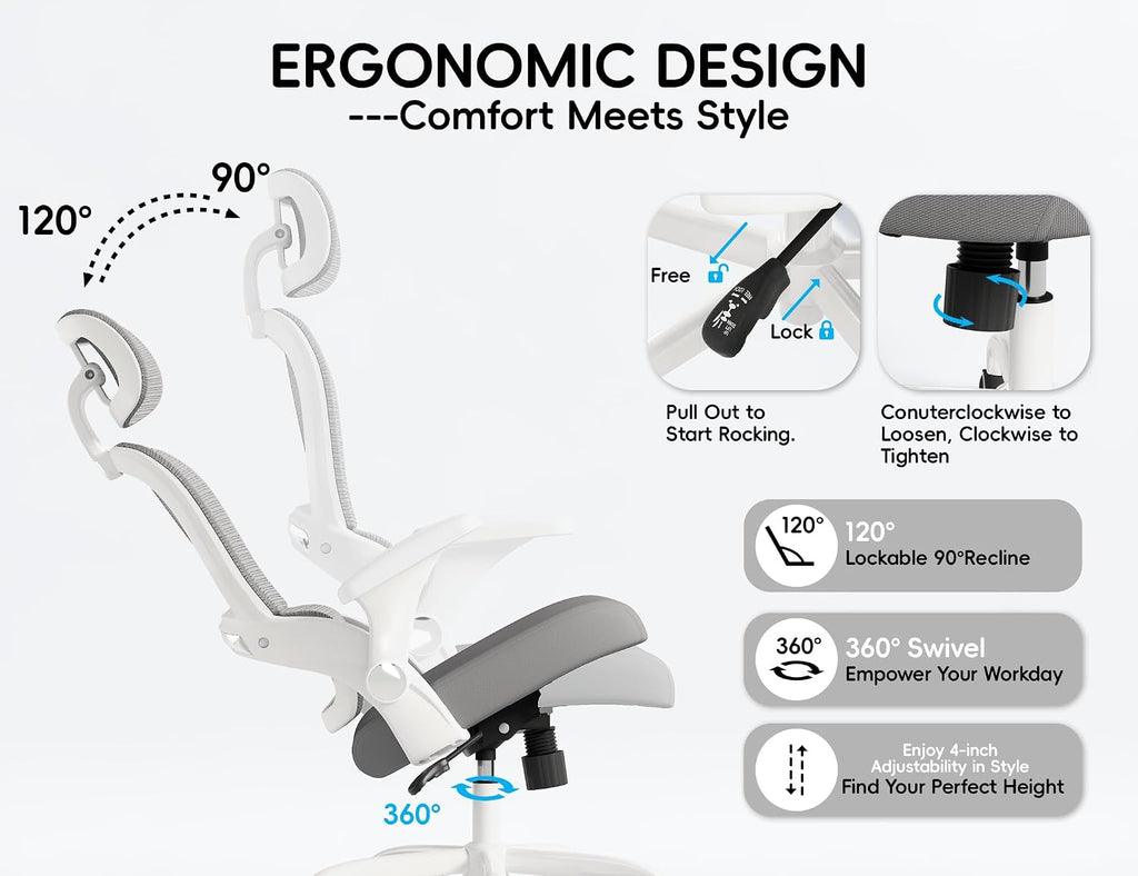 TRALT Office Chair - Ergonomic Office Chair with Back Support, Computer Chair - Home Office Desk Chairs, 330lbs Wide Seat Big and Tall Office Chairs with Headrest, Comfy Desk Chairs (Grey)
