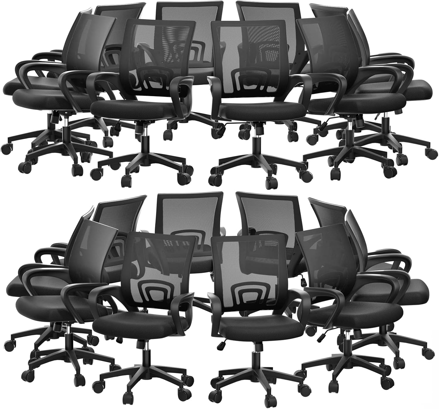 Magshion Ergonomic Office Chair 20 Pack, Mid-Back Mesh Desk Chair, Adjustable Swivel Computer Chair with Lumbar Support & Breathable Backrest for Gaming, Work, Study, 300 Lbs Capacity, Black