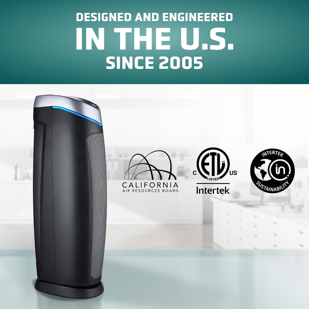 GermGuardian 5-In-1 HEPA Air Purifier for Home, Large Rooms Up To 915 Sq. Ft. with HEPA Pet Air Filter, UV-C Light & Odor Reduction, AC5250PT, 28' Tower, Gray
