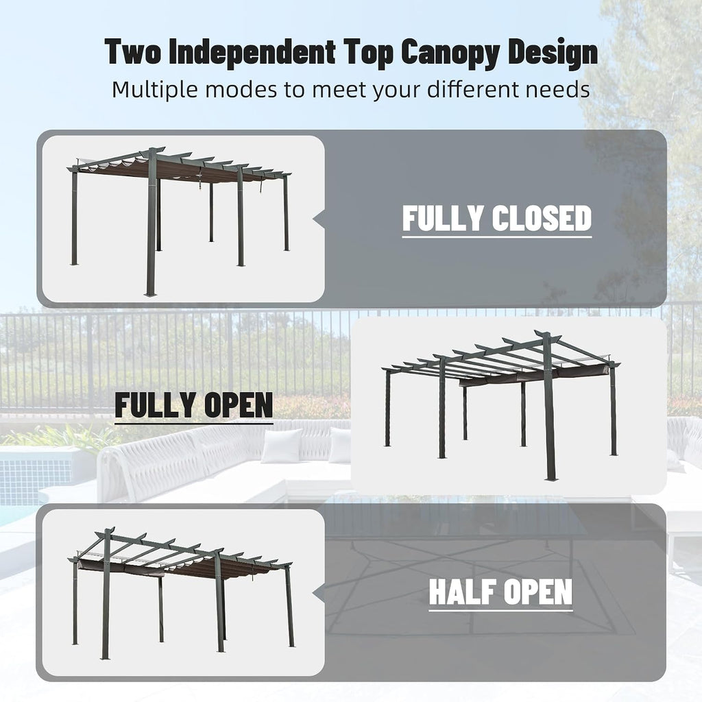 Domi Outdoor Retractable Pergola 11' x 20',Heavy-Duty Aluminum Shelter with Double Sun Shade Pavilion Extra Large Canopy for Gardens Backyard and Decks,Dark Grey