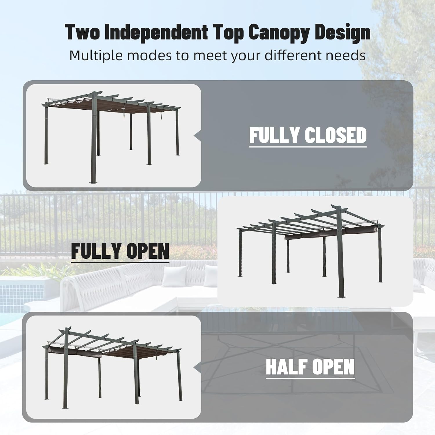 Domi Outdoor Retractable Pergola 11' x 20',Heavy-Duty Aluminum Shelter with Double Sun Shade Pavilion Extra Large Canopy for Gardens Backyard and Decks,Dark Grey