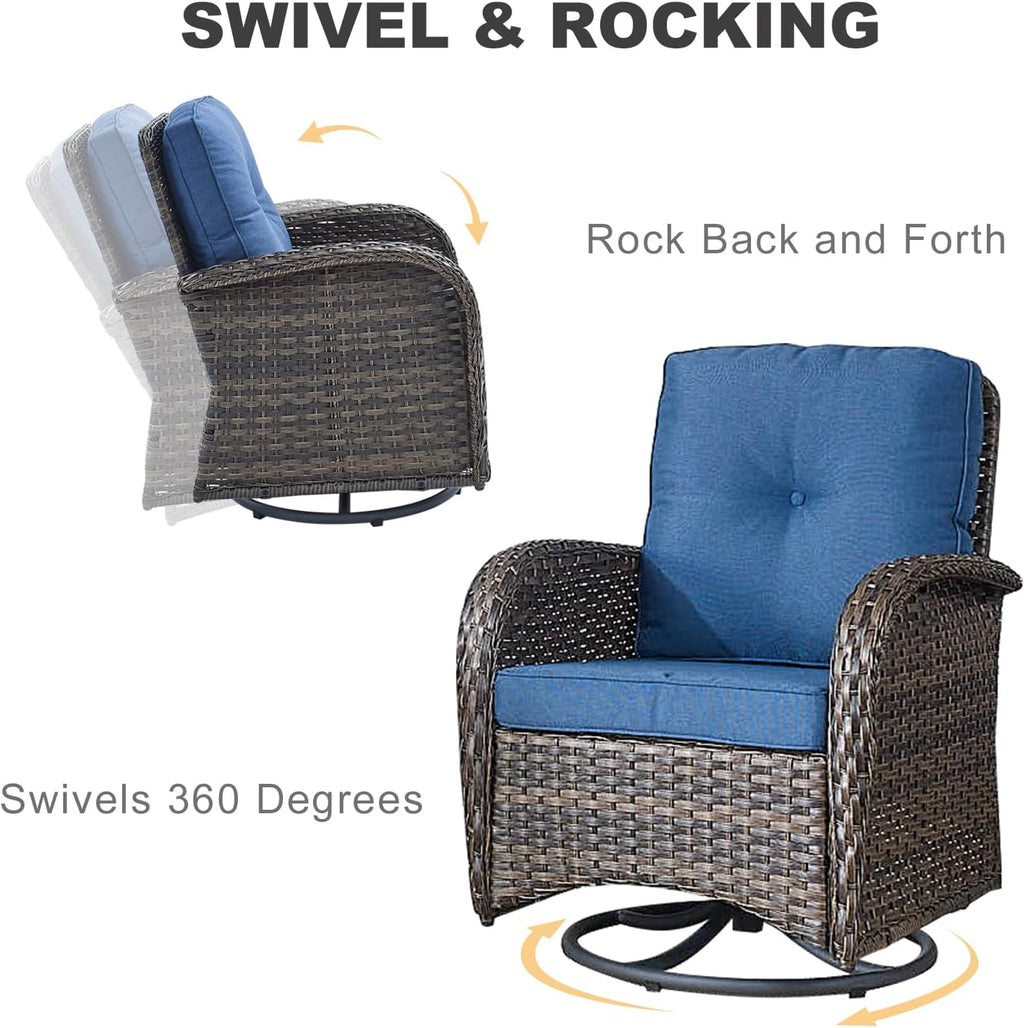 HUMMUH 5-Piece Patio Furniture PE Wicker Outdoor Conversation Set,All-Weather Rattan Swivel Rocker Chairs with Outdoor Couch Tables for Backyard,Poolside,Deck