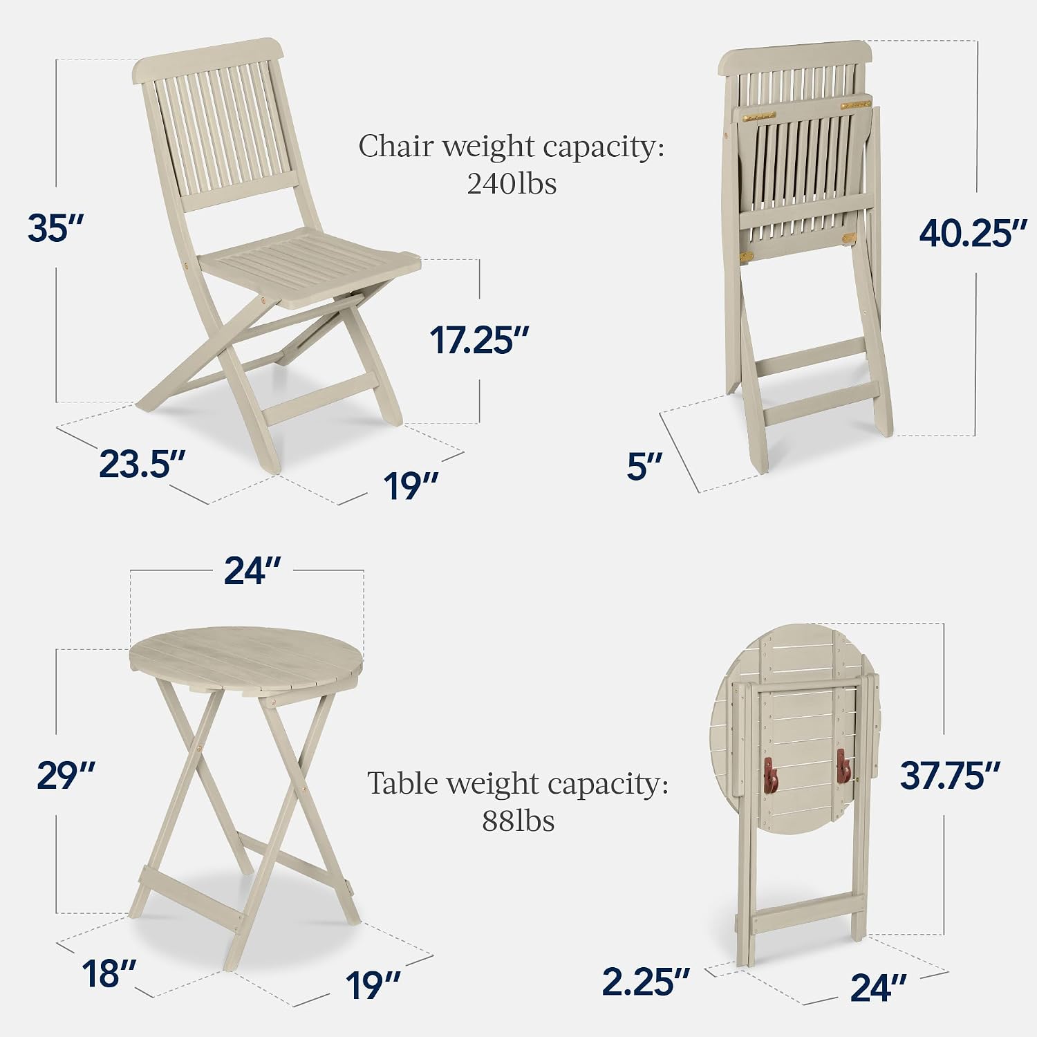 Best Choice Products 3-Piece Acacia Wood Bistro Set, Folding Patio Furniture for Backyard, Balcony, Deck w/ 2 Chairs, Round Coffee Table, Teak Finish - Cream