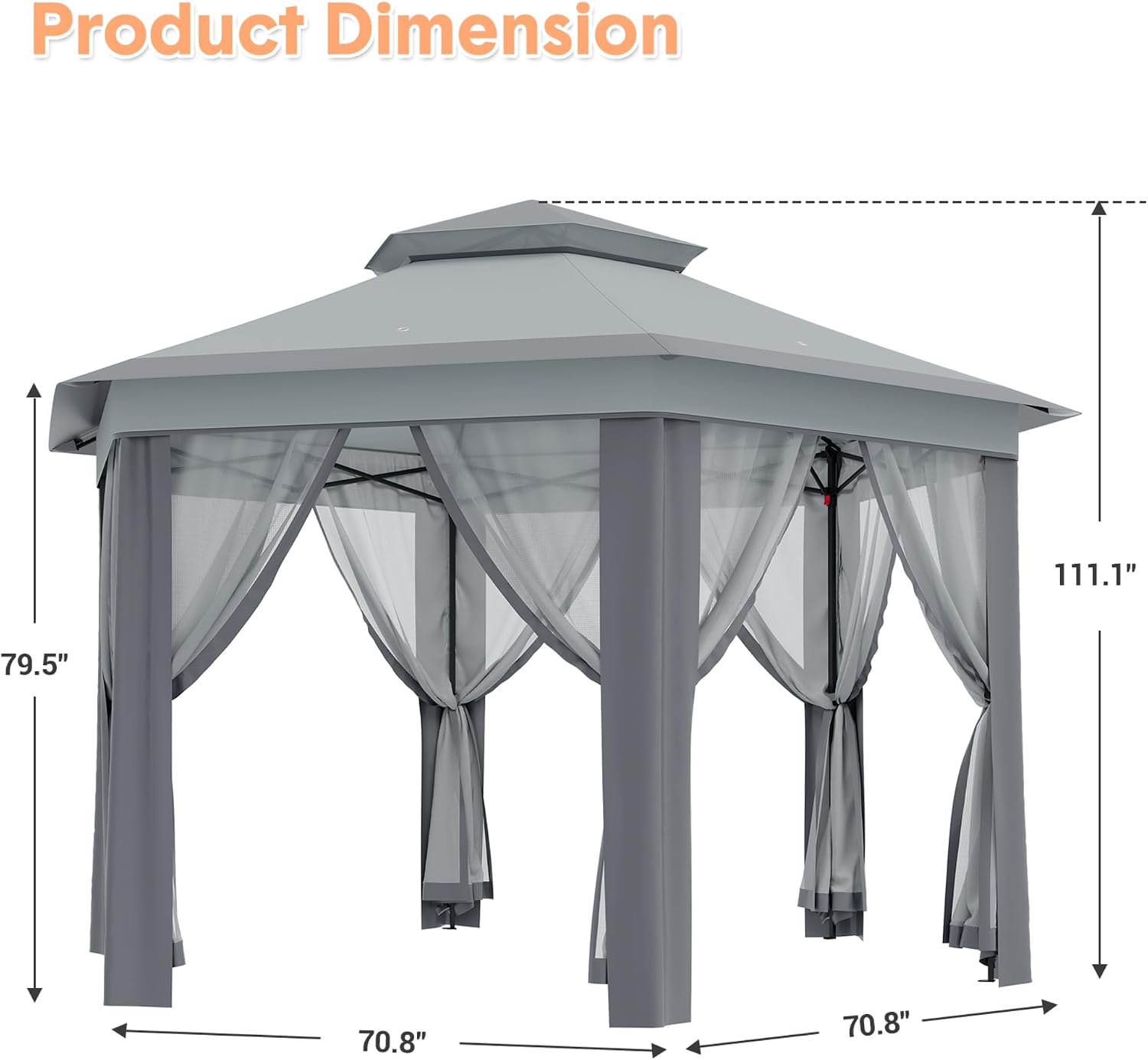 13x13FT Pop Up Gazebo Screen Tent,Hexagonal Instant Gazebo Tent with Mosquito Netting Outdoor Canopy,6 Sided Sun Shelter with Mesh Netting,Pavilion Tents for Lawn, Garden, Backyard & Patio Furniture