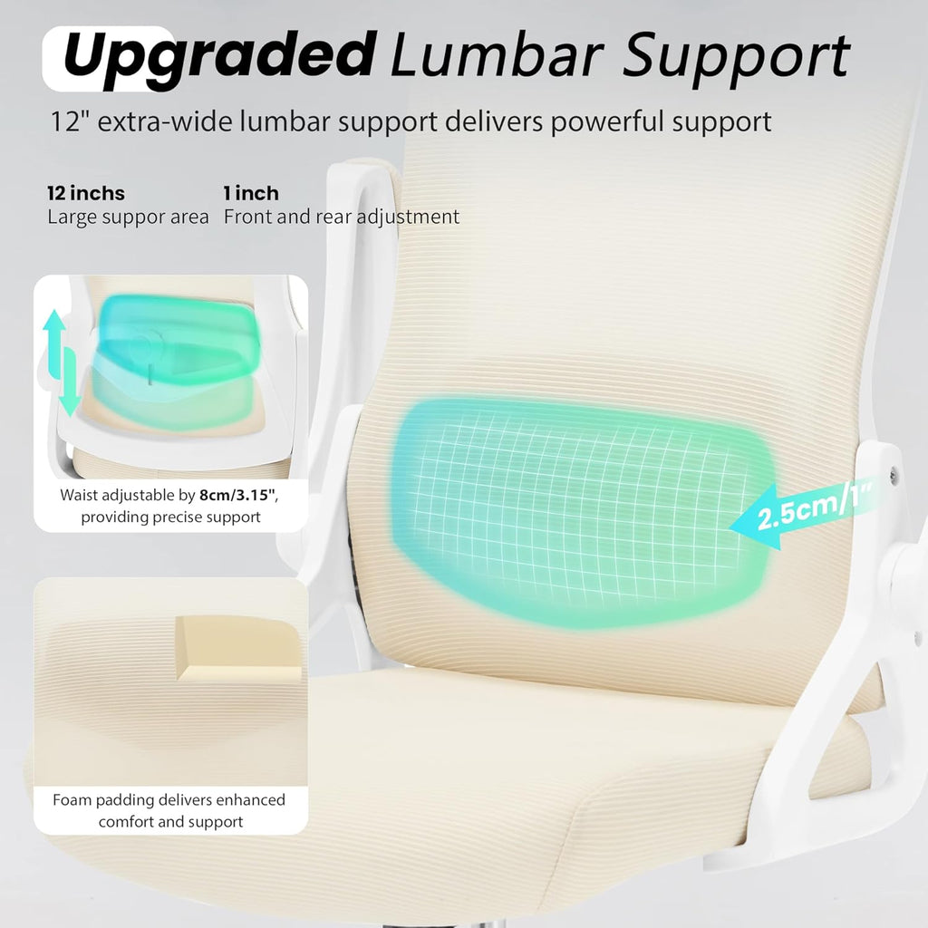 Fizzin Ergonomic Office Chair, 400 LBS Computer Chairs with Adjustable Lumbar Support, Breathable Mesh Desk Chair Ergonomic with Thickened Cushion, Comfy Home Office Desk Chair (Buff Beige)