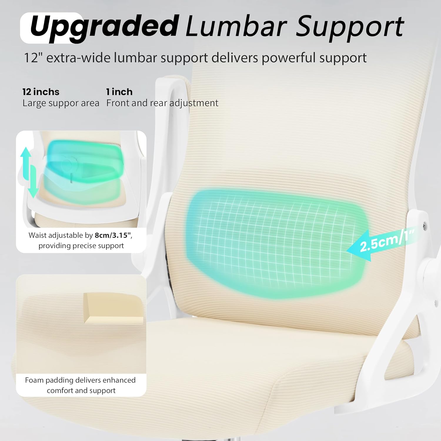 Fizzin Ergonomic Office Chair, 400 LBS Computer Chairs with Adjustable Lumbar Support, Breathable Mesh Desk Chair Ergonomic with Thickened Cushion, Comfy Home Office Desk Chair (Buff Beige)