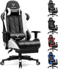 Gaming Chair with Footrest, Ergonomic High-Back PU Leather Computer Chair with 3D Adjustable Armrests, Headrest and Lumbar Support, Office Desk Chair with Diamond Stitching for Adults & Teen