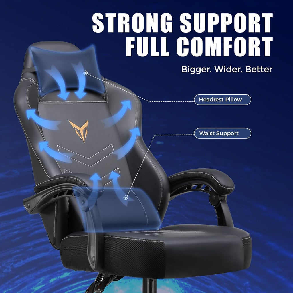 GTPLAYER Gaming Chair, Recliner Chair with Headrest & Lumbar Support, Linkage Armrest,Ergonomic Gaming Chair, High Back Office Home, Black