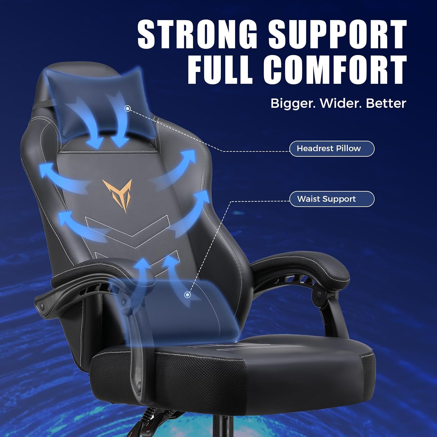 GTPLAYER Gaming Chair, Recliner Chair with Headrest & Lumbar Support, Linkage Armrest,Ergonomic Gaming Chair, High Back Office Home, Black