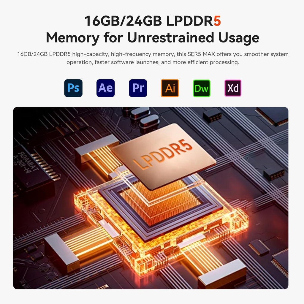 Beelink SER5 MAX Mini PC, AMD Ryzen 7 7735U(6nm, 8C/16T) up to 4.75GHz, Mini Computer 16GB LPDDR5 RAM 500GB NVME SSD, Micro PC 4K@60Hz Triple Display, Mini Gaming Computer WiFi6/BT5.2/HTPC/W-11 Pro
