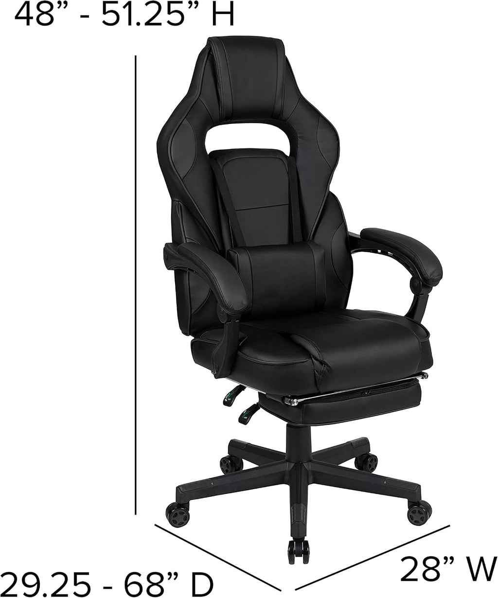 EMMA + OLIVER Black Ergonomic Gaming Chair -Recline Back/Arms, Footrest, Massaging Lumbar