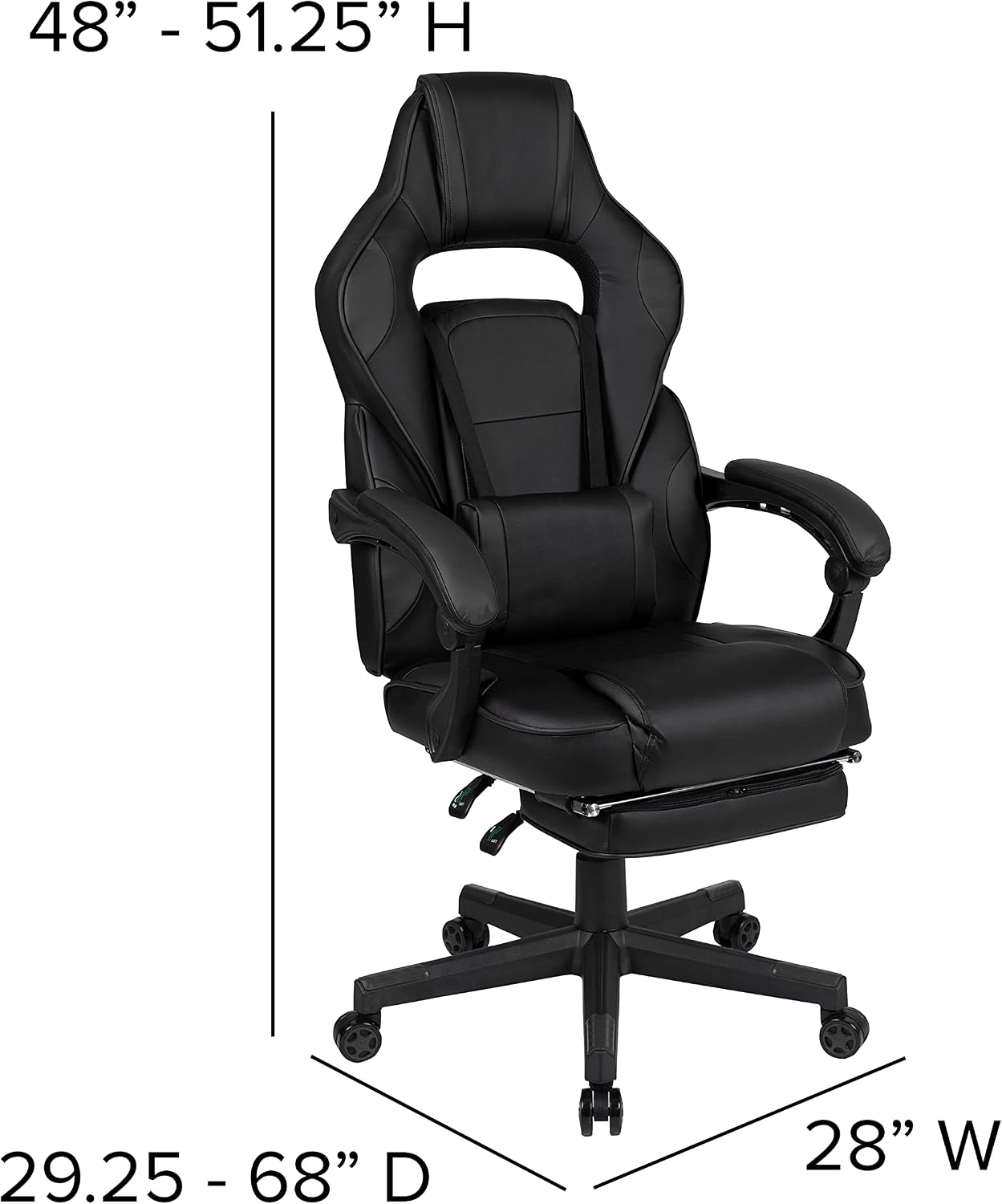 EMMA + OLIVER Black Ergonomic Gaming Chair -Recline Back/Arms, Footrest, Massaging Lumbar