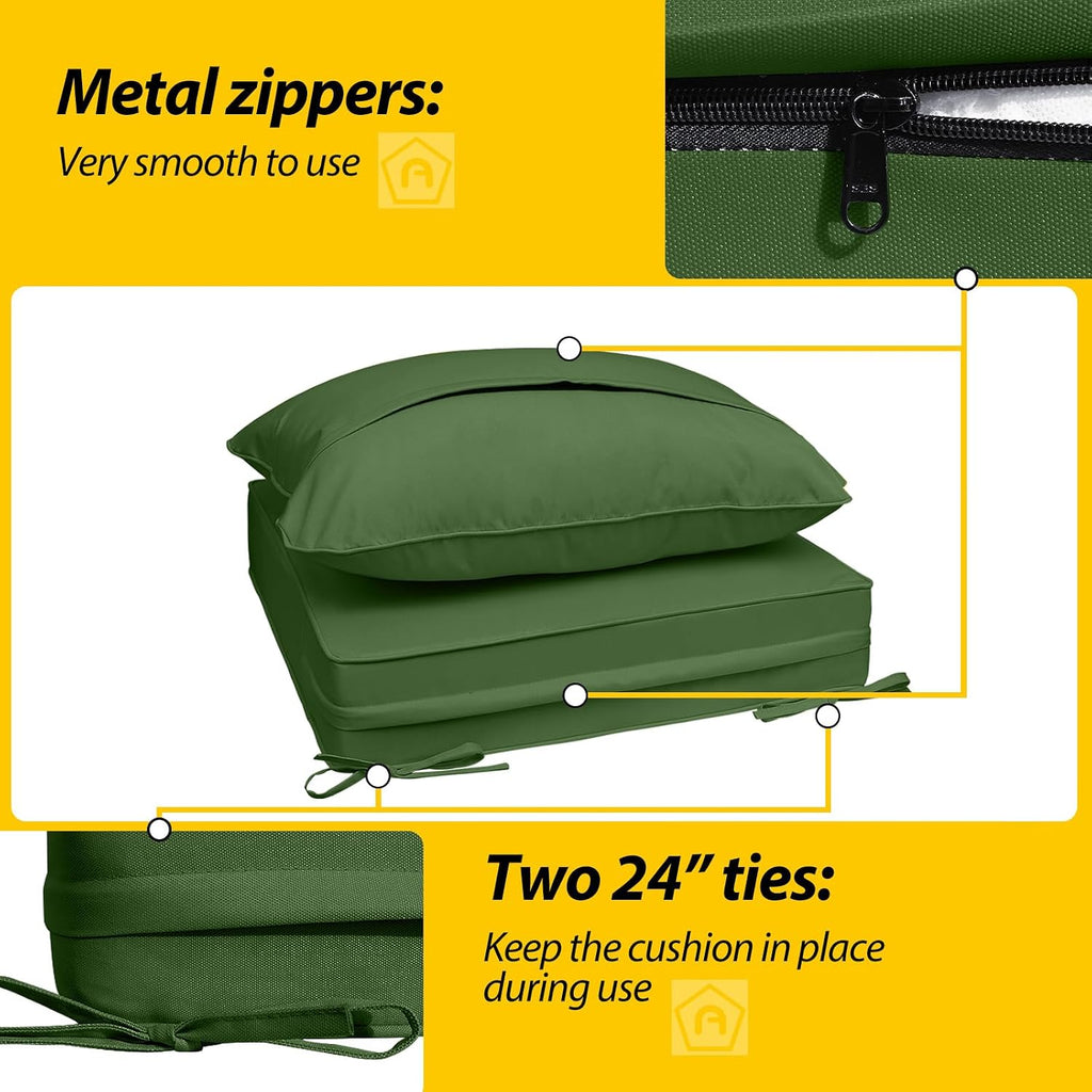 AAAAAcessories Outdoor Deep Seat Cushions, Waterproof, Fade-Resistant Patio Furniture Replacement Cushions, 24' x 24' x 5', Set of 4, Dark Moss Green