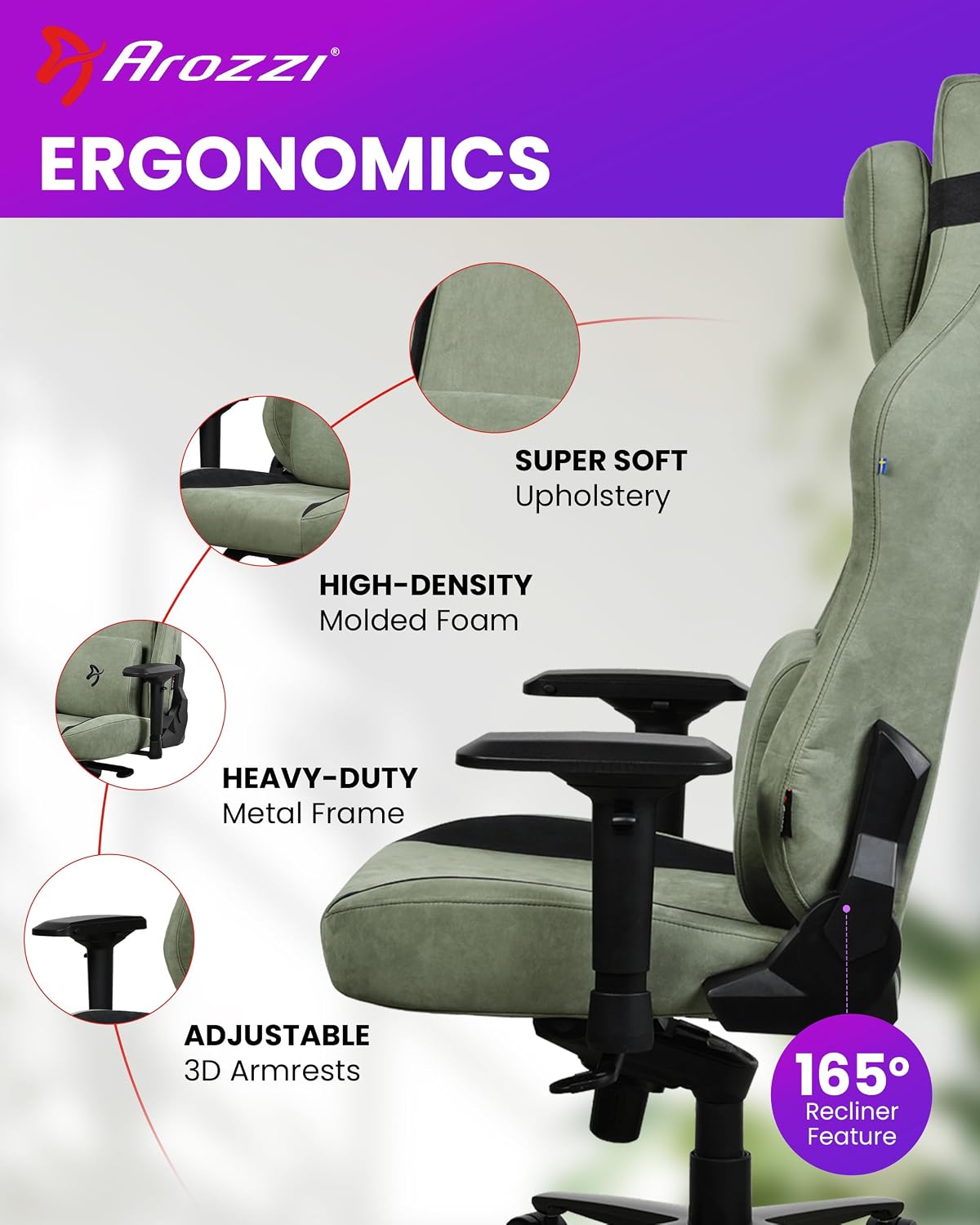 Arozzi Vernazza Gaming Chair XL- Super Soft Gaming Chairs for Adults Adjustable Height, Large Spacious Seat & Backrest with Support Pillows - Swedish Design Home Office Computer Chairs, Forest