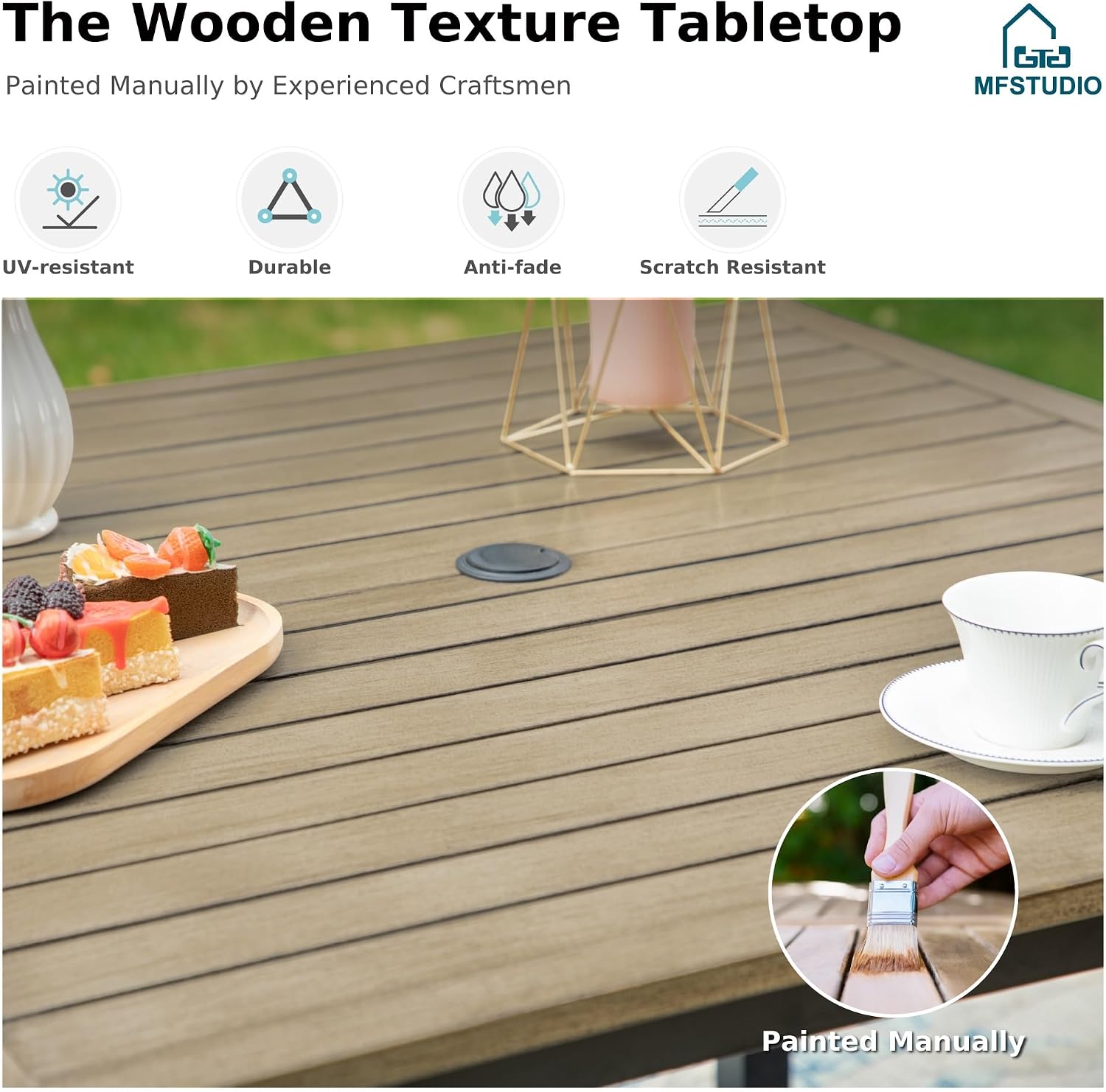 MFSTUDIO Patio Table and Chairs Set of 4, Outdoor Dining Set with Square Table and Swivel Chairs, 5 Piece Patio Furniture Set for Deck/Backyard/Poolside/Garden
