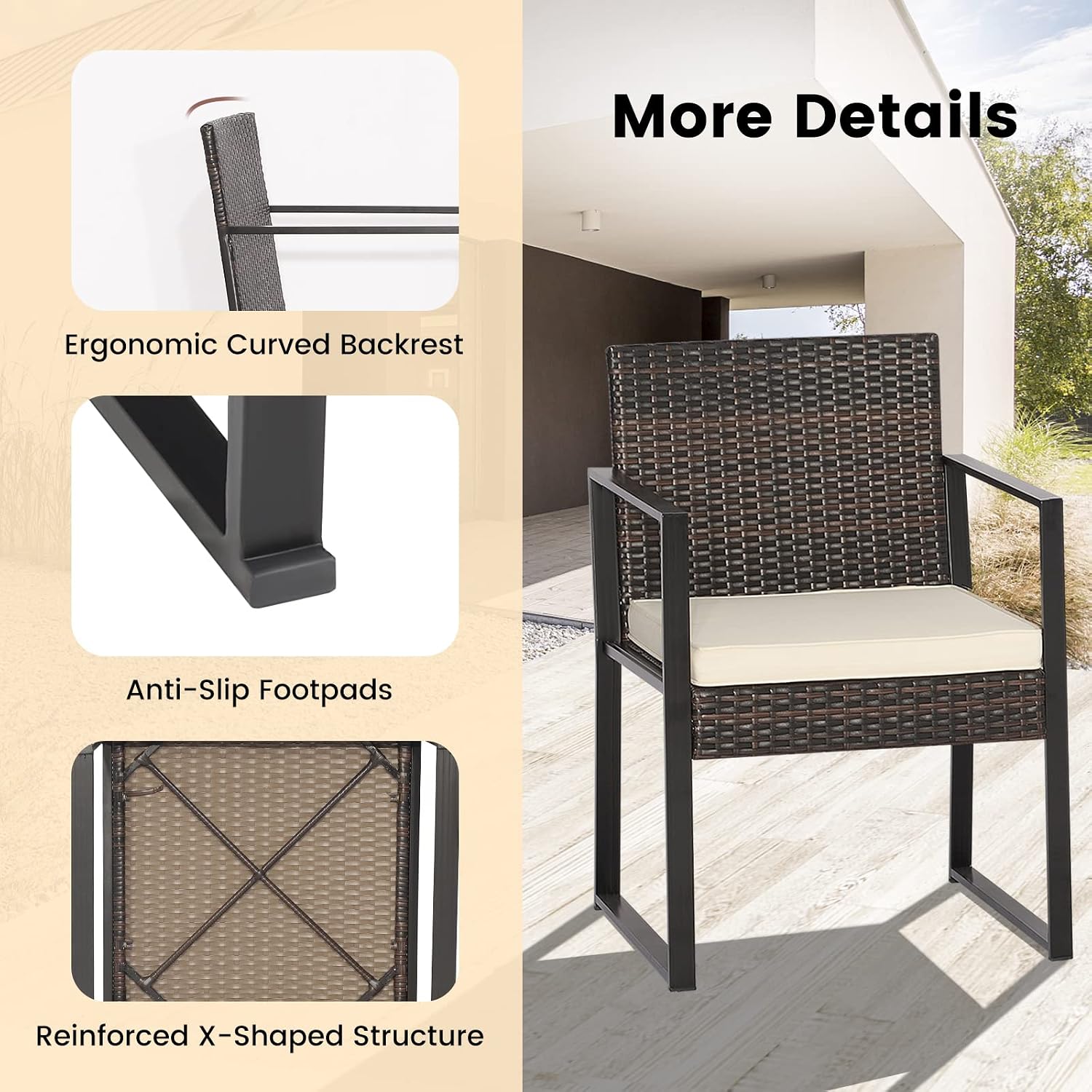 Tangkula 3 Piece Patio Furniture Set, Modern Heavy Duty All Weather Cushioned Wicker Chairs and Coffee Table Set, Suitable for Front Porch, Backyard, Garden, Poolside and Deck (Mix Brown)